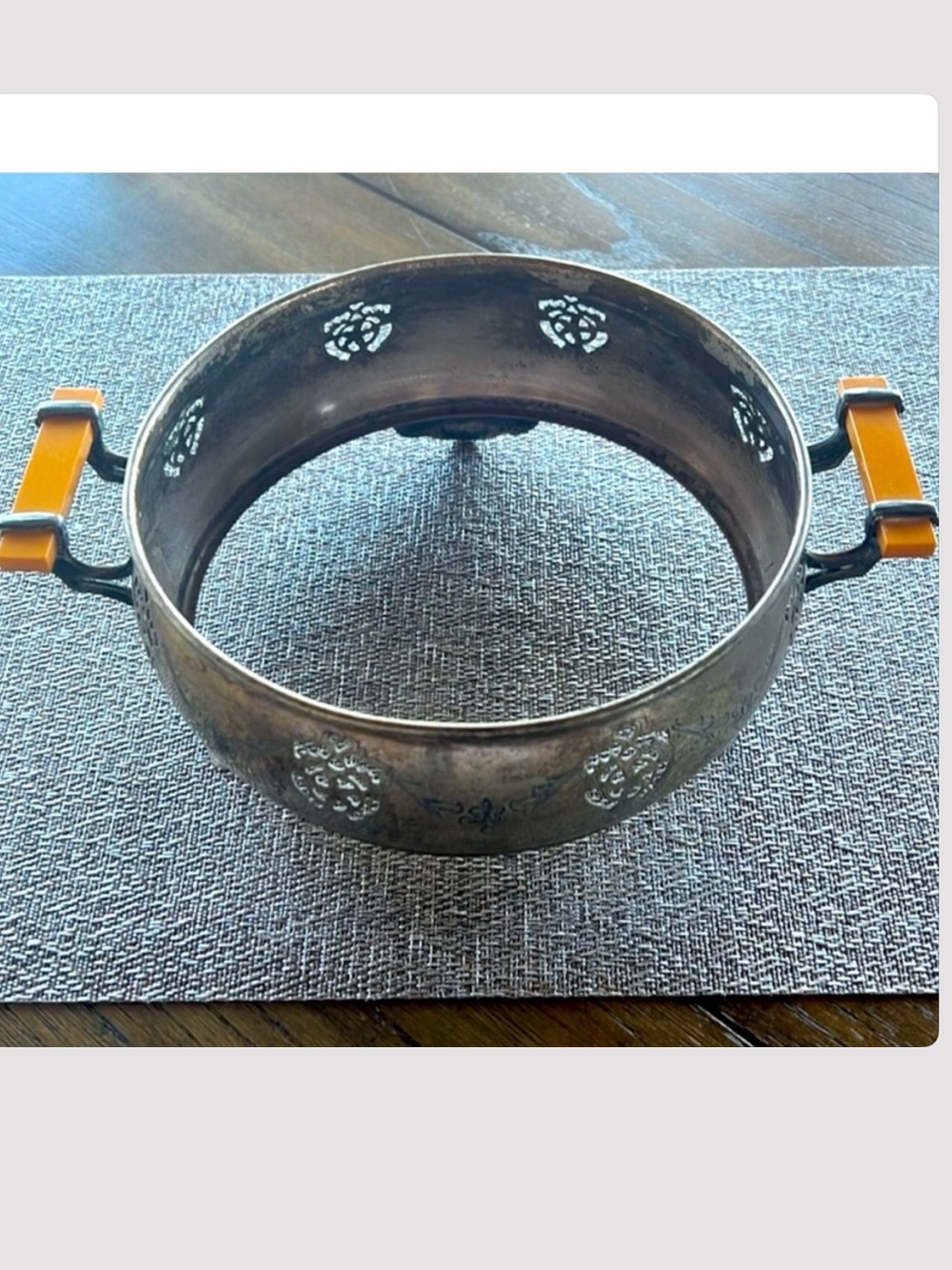 Vintage Art Deco Silver-plate Ornate Casserole Dish Holder w/ Bakelite Handles
